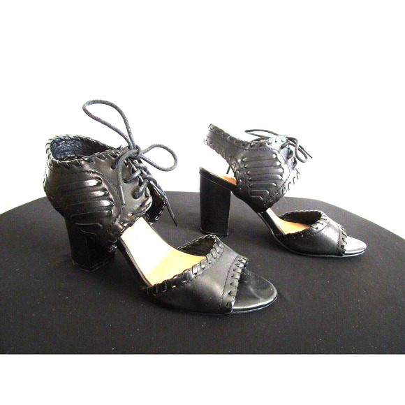 Restricted Black Faux Leather Whipstitch Ankle Strap High Heel Sandals Women 7 - Picture 3 of 11